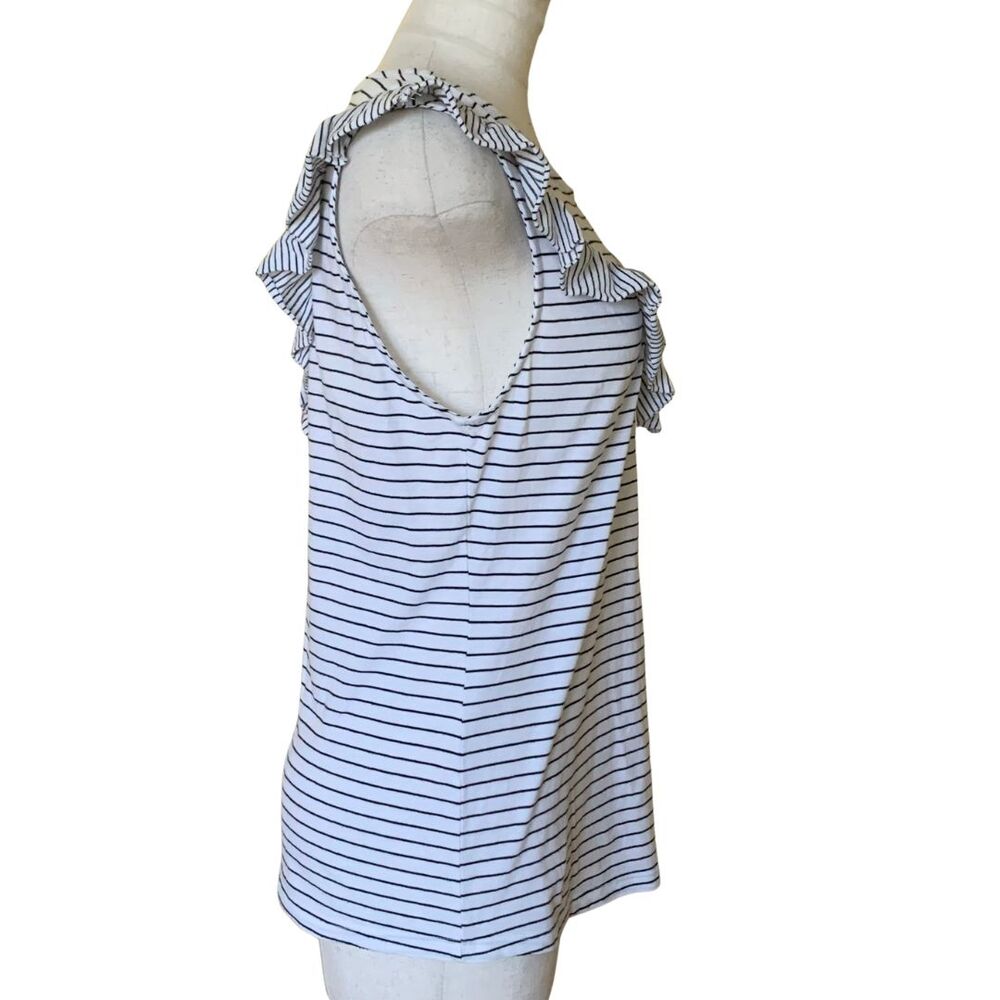Anthropologie Maeve Striped Ruffle Sleeveless Tank Top White Black SIze S - Picture 5 of 8